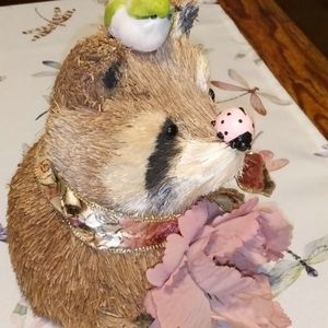 Handmade sisal raccoon, bird, ladybug, & scarf